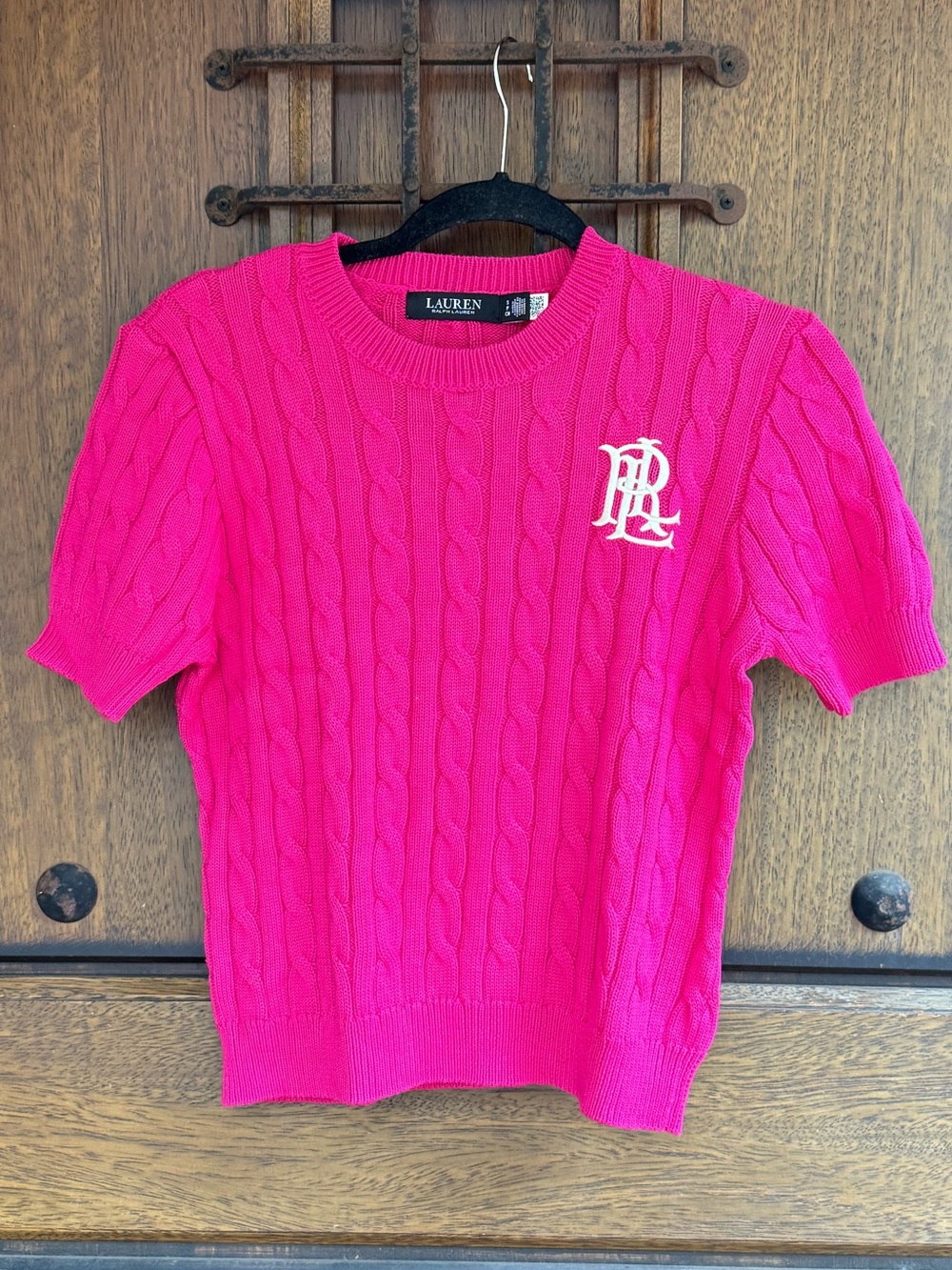 Ralph Lauren Fuchsia Cable-Knit Short Sleeve Sweater Size S